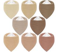 Yukkidds Lot de 8 Bavoirs Bébé Bandana - Mousseline Douce, Très Absorbante et Lavable - Pressions Réglables Sans Nickel - Idéal pour Salive, Repas et Dentition (0-36 Mois) Marron