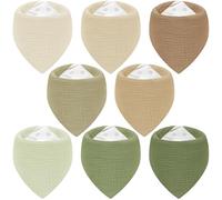 Yukkidds Lot de 8 Bavoirs Bébé Bandana - Mousseline Douce, Très Absorbante et Lavable - Pressions Réglables Sans Nickel - Idéal pour Salive, Repas et Dentition (0-36 Mois) Vert&Marron