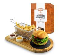 Yukon Glory Ensemble de service à hamburger, parfait pour les gourmands, les amateurs de hamburgers et les paysages de table, comprend une planche en bois d'acacia de qualité supérieure avec ardoise,