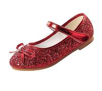 YUKQEYLE Chaussure Princesse Fille Paillettes Enfants Ballerines Mary Jane Scintillantes Chaussures Plates Princesse Fête Noël D'école(35 EU-Rouge)