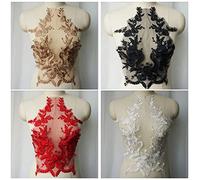 Yulakes 1 applique en dentelle brodée 3D, encolure en dentelle florale avec strass et bordure en tulle, applique en dentelle, patch pour bricolage, décolleté, robe de mariée (bronze)