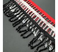 Yulakes 1 mètre de ruban avec strass, perles de verre à strass et gland avec strass, frange avec perles de cristal pour broderie et vêtements, argent, 5,5 x 35,43 cm