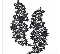 Yulakes 1 paire décolleté Dentelle Collier Tresse de dentelle Dentelle Applique Robe DIY Fleur Blanc Brodé avec applique en dentelle guipure Mariage Dentelle Broderie Patch Taille unique - L573 (Noir)