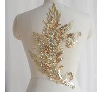 Yulakes 1 pièce d'application en forme de plume à paillettes, à coudre, décolleté en dentelle et bordure en strass, patch pour bricolage, décolleté, robe de mariée