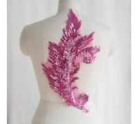 Yulakes 1 pièce d'application en forme de plume à paillettes, à coudre ou à coudre, décolleté en dentelle et bordure en strass, applique en dentelle, patch pour bricolage, décolleté, robe de mariée