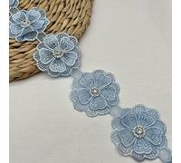 Yulakes 2 yards - Décoration en dentelle - Broderie exquise - Tissu doré - Perles en dentelle - Pour bricolage, couture, artisanat (bleu)