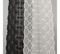 Yulakes 5 yards - Bordure en dentelle stretch - Ruban en dentelle élastique - Dentelle - Fleur - Mariage - Bricolage - Accessoires de couture - Décoration - 18 cm de large (noir)