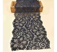 Yulakes Bordure en dentelle stretch vintage de 18 m - Ruban décoratif en dentelle florale - Pour mariage, artisanat - Largeur : 18 cm - Noir