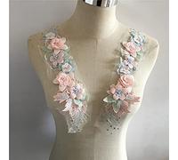 Yulakes Col en dentelle, liseré en dentelle, application en dentelle florale en trois dimensions, imitation perles, col brodé, bricolage, tulle, col décoratif, applique (A)