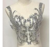 Yulakes Écusson brodé argenté en dentelle à paillettes argentées - Col en dentelle - Col de mariage - Élégante robe de mariée - Décoration de vêtements - Accessoires