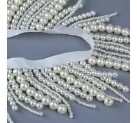 Yulakes Gland en dentelle à perles longues blanches et noires - 9,5 cm - Décoration de chaussures - Décoration à suspendre - Rideau à coudre - Blanc