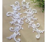 Yulakes Lot de 2 appliques en dentelle blanche à paillettes pour décoration de vêtements, accessoires de vêtements, tissu à coudre sur tissu, costume (blanc cassé)