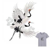 Yulakes Lot de 2 écussons de style chinois à repasser avec grue, broderie Stiker pour le transfert de chaleur, vêtements, t-shirt, autocollant thermique, décoration, impression