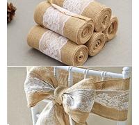 Yulakes Lot de 2 pièces en toile de jute avec dentelle 15 x 240 cm