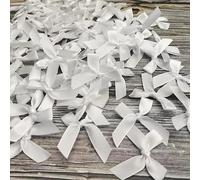 Yulakes Lot de 200 mini nœuds en satin - Pour décoration de mariage, cartes, bricolage, nœuds, chapeaux, travaux manuels - Blanc