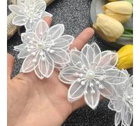 Yulakes Lot de 22 rubans en organza 3D avec perles et fleurs brodées - Bordure en dentelle - Accessoire de couture - Décoration de bricolage - Fait à la main