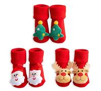 Yulakes Lot de 3 paires de chaussettes de Noël pour bébés/bébés/bébés/chaussettes de Noël/bébé chaussettes de Noël antidérapantes pour bébé tout-petit fille garçon 0-1 ans, rouge, 12 mois