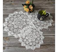 Yulakes Lot de 3 sets de table ronds en dentelle blanche brodée à la main - Napperons en coton - Motif fleurs - 25 cm/30 cm/36 cm