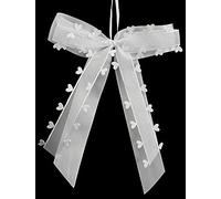 Yulakes Lot de 30 nœuds pour antennes de voiture - Blanc - Avec cœurs - Ruban en satin fait à la main - Pour décoration de voiture, mariage, décoration de table