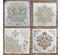 Yulakes Lot de 4 pochoirs mandala à pois - Motifs assortis - Réutilisables - Pour décoration, peinture sur bois, rochers et murs - 30 x 30 cm