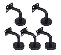 Yulakes Lot de 5 supports de main courante en acier inoxydable noir avec rosace de recouvrement - Support de barre de ballet - Support mural - Rampe d'escalier - 60 x 60 mm