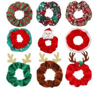 Yulakes Lot de 9 chouchous à cheveux de Noël, accessoires de Noël, accessoires pour cheveux, accessoires de Noël, Père Noël