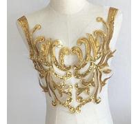 Yulakes Patch en dentelle brodée dorée à paillettes - Col en dentelle - Col de mariage - Élégante couture - Robe de mariée - Décoration de vêtements - Accessoires (Style 3)