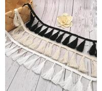 Yulakes Rideau à franges en coton de 4,5 m de long, bordure en dentelle, ruban à coudre, pompons à boule, franges, broderie, vêtements, accessoire fait à la main, 7 cm de large (noir)