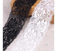 Yulakes - Rouleau de ruban en dentelle - Broderie perlée - Extensible - Floral - Pour tressage, mariage - Décoration pour travaux manuels - Rugueux - 7 cm de large - 9,1 m