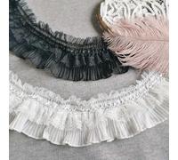 Yulakes Ruban de dentelle élastique plissé blanc et noir - 2,7 m de large - 8 cm de large - Noir