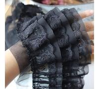 Yulakes Ruban de dentelle en mousseline de soie plissée 3D - 1 m - Blanc et noir - 3 couches - Ruban en dentelle brodé à volants - Bordure en dentelle - Pour vêtements, col, couture - 12 cm Noir