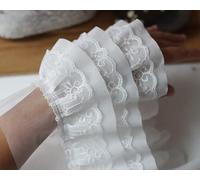 Yulakes Ruban de dentelle en mousseline de soie plissée 3D - 1 m de large - Blanc et noir - 3 couches - Ruban en dentelle brodé à volants - Bordure en dentelle - 12 cm de large (blanc)