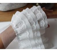 Yulakes Ruban de dentelle en mousseline de soie plissée 3D - 1 m de large - Blanc et noir - 3 couches - Ruban en dentelle brodé à volants - Bordure en dentelle - 12 cm de large (blanc)