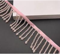 Yulakes Ruban de strass de 0,9 m - Perles de verre - Frange en strass - Frange à coudre - Pour bricolage, vêtements, décoration de mariage - 5,5 cm (rose)