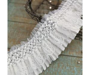 Yulakes Ruban en dentelle blanche 3D de 4,6 m de long avec broderie, ruban élastique plissé en dentelle pour vêtements, jupes, couvre-chefs, couture DIY guipure 7 cm