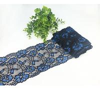 Yulakes Ruban en dentelle bleu et noir de 15 m de long - Ruban décoratif stretch - Motif floral - Pour mariage, artisanat - Largeur : 15 cm