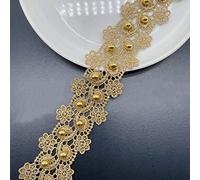 Yulakes Ruban en dentelle doré de 3 yards avec perles, bordure et bord dorés, pour couture, bricolage, robes, mariages