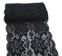 Yulakes Ruban en dentelle élastique blanc et noir de 15 m de long - Bordure décorative en dentelle florale - Pour artisanat, lingerie, robe de mariée, décoration de mariage - Largeur : 15 cm - Noir