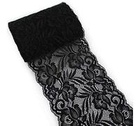 Yulakes Ruban en dentelle élastique noir de 15 m de long - Bordure décorative en dentelle florale - Pour artisanat, lingerie, robe de mariée, décoration de mariage - Largeur : 15 cm
