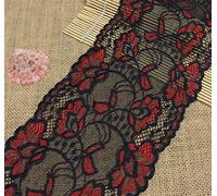 Yulakes Ruban en dentelle rouge et noir de 15 m de long - Ruban décoratif extensible - Motif floral - Pour mariage, artisanat - Largeur : 15 cm