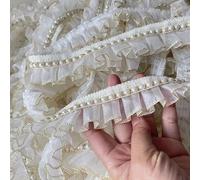 Yulakes Ruban en tulle organza brodé avec franges et perles - Bordure en dentelle - Bordure dorée - Pour vêtements et loisirs créatifs - 4 cm de large