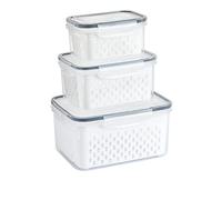 YULEESIYIP 3pcs Drain Storage Basket Box Transparent Leakproof Food Storage Containers with Removable Colander for Fridge
