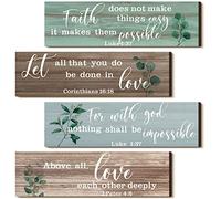 Yulejo Lot de 4 versets de la Bible - Décoration murale en bois - Psaumes - Panneau chrétien rustique - Décoration murale de prière pour la maison (rétro)