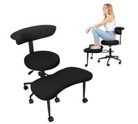 yulewiix Chaise de Bureau Ergonomique, Chaise de Bureau à roulettes avec Pieds croisés, Chaise Bureau croisée avec Soutien Lombaire et Hauteur réglable pour la méditation et Le Yoga (Noir A)