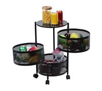 yulewiix Chariot de rangement de cuisine à 5 niveaux, panier rotatif circulaire avec roues à 360 degrés, grande étagère en métal pour fruits et légumes avec couvercle supérieur pour salon, bu