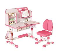 yulewiix Ensemble de chaises de bureau pour enfants, table d'étude réglable en hauteur avec grand tableau, étagère et tiroir pour enfants de 3 à 18 ans, rose A