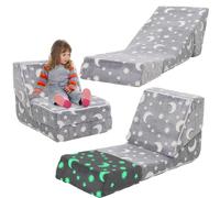 YULEYU Canapé Enfant - Canapé Bébé Pliable Gris à Thème Étoilé, avec Housse Velours Détachable (Lavable à la Machine), Éclairage Nocturne, Améliore Les Capacités Sportives des Enfants