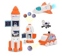 YULEYU Fusée Spatiale pour Enfants - Fusée Jouet Espace & Navette Spatiale Jouets, Modèle avec Astronaute (Orange), Effets Sonores Lumineux, Éducatif 3 Ans et Plus