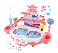 YULEYU Jeu de pêche pour enfants - 3 en 1 - 34 pièces - Jeu de poissons pour enfants - Avec toboggan - Histoire de musique - Apprentissage à l'école maternelle