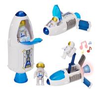 YULEYU Jouets Fusées pour Enfants - Fusée Jouet Mission Spatiale avec Lumière & Son, Vaisseaux Spatiaux (Bleu) incluant Astronautes & Cockpit Ouvrant, Éducatif 3 Ans+, Cadeau Garçons Filles